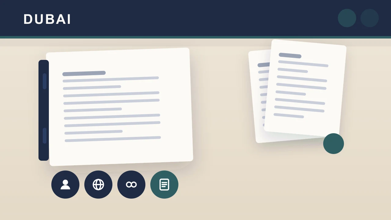 Dubai editorial illustration with document stacks separating individual and LLC tax review records