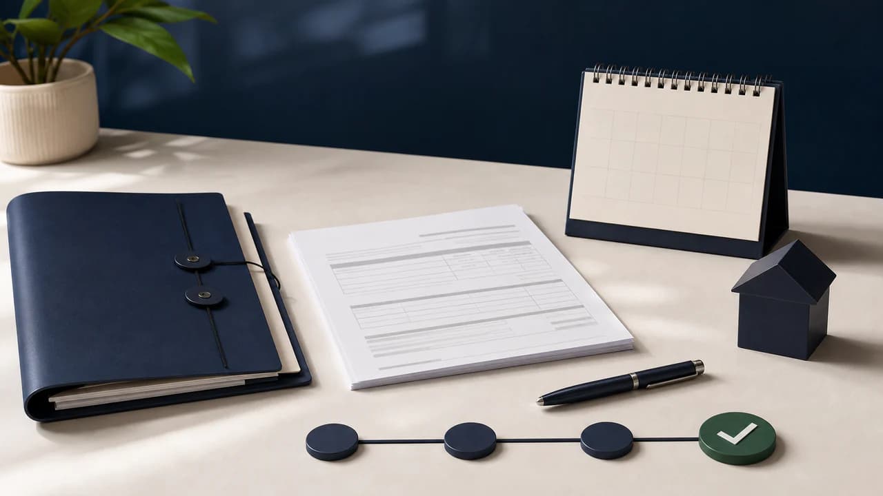 A newly formed U.S. LLC filing folder with a calendar and startup records