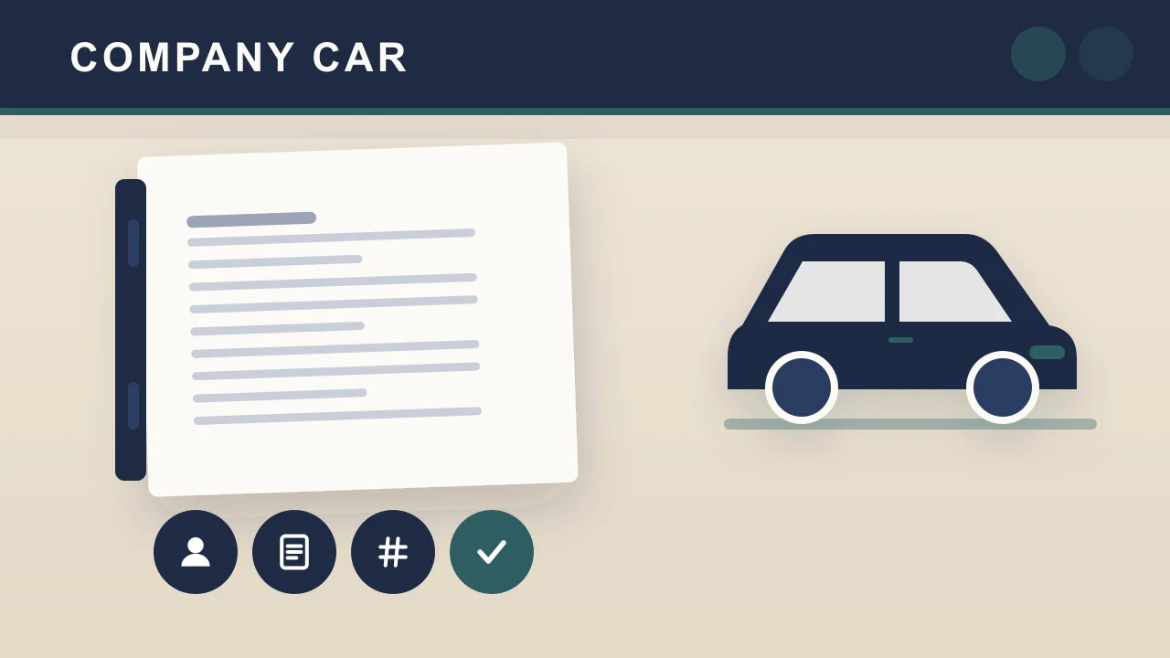 A company car beside a ledger illustrates separating vehicle costs from foreign-owner transactions