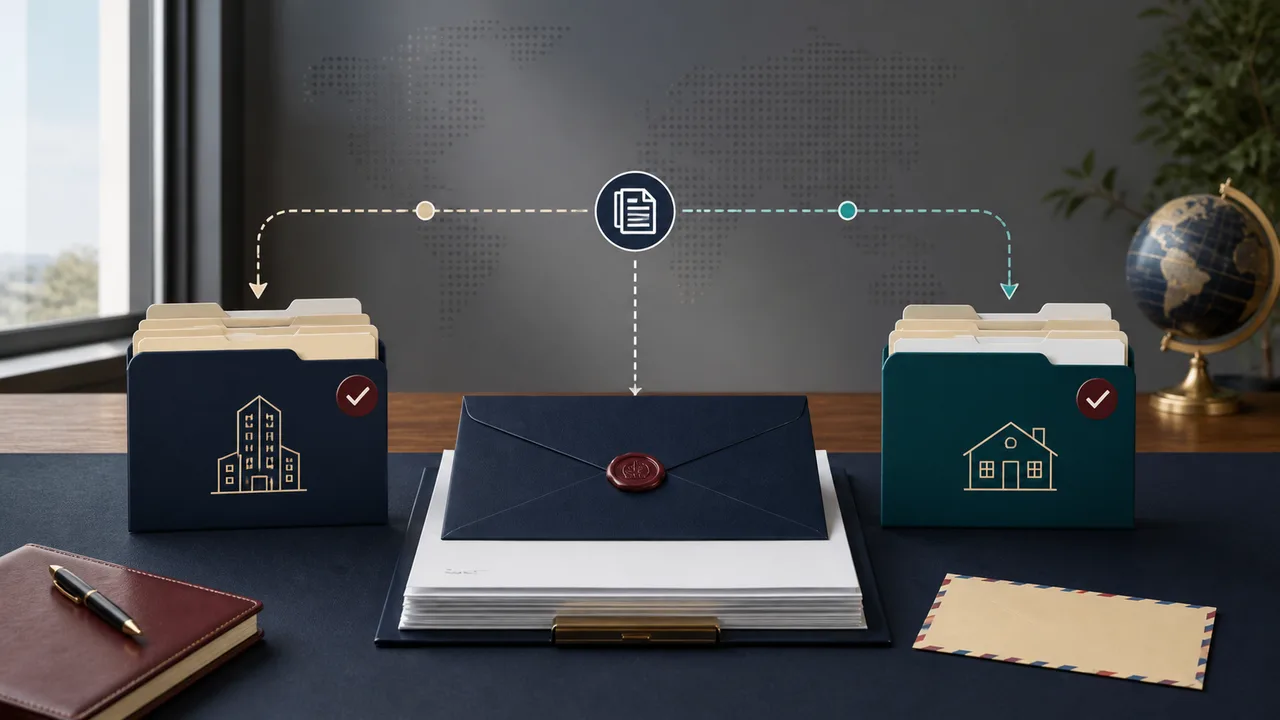 An LLC filing package routed between principal-office and foreign-owner address records