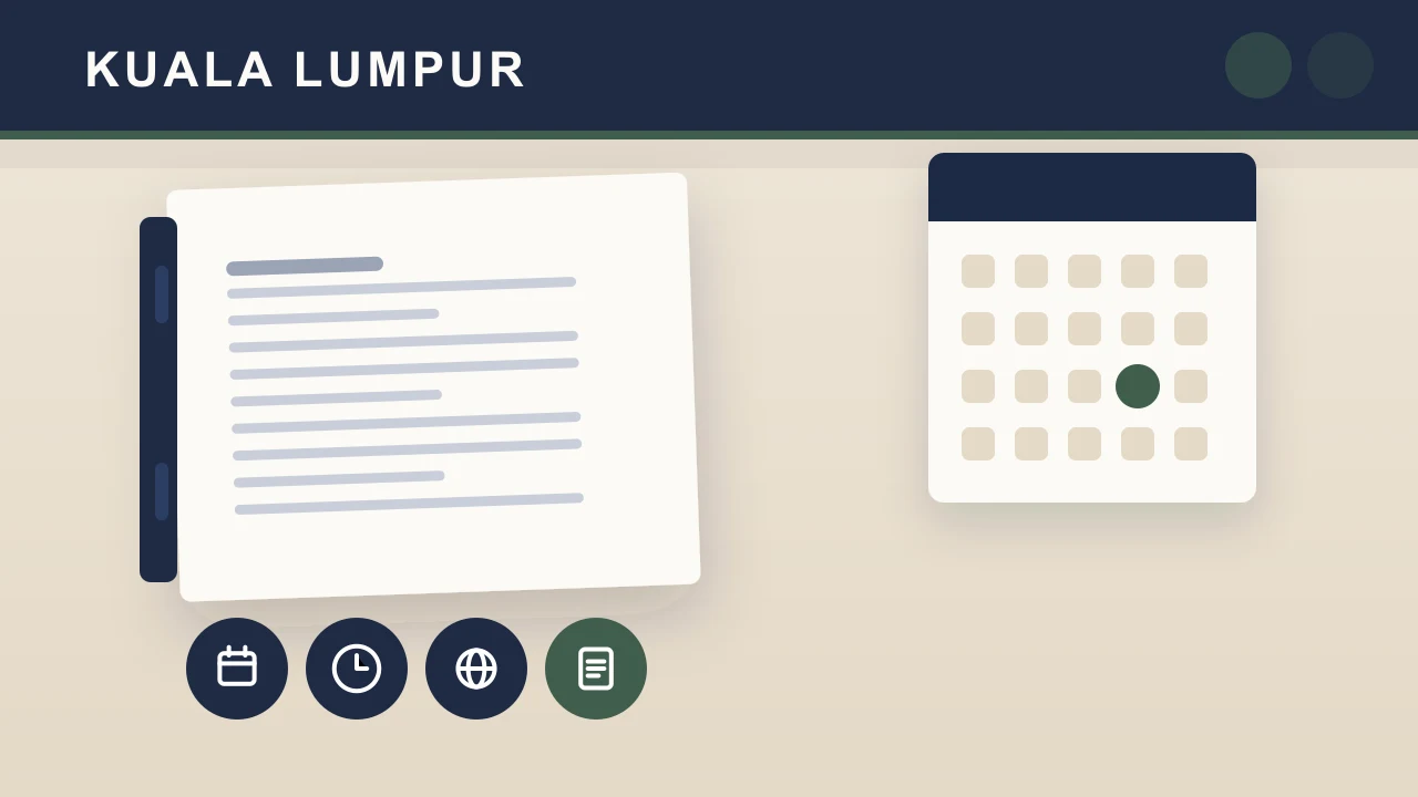 Kuala Lumpur editorial illustration with a calendar for a travel log spanning two tax years