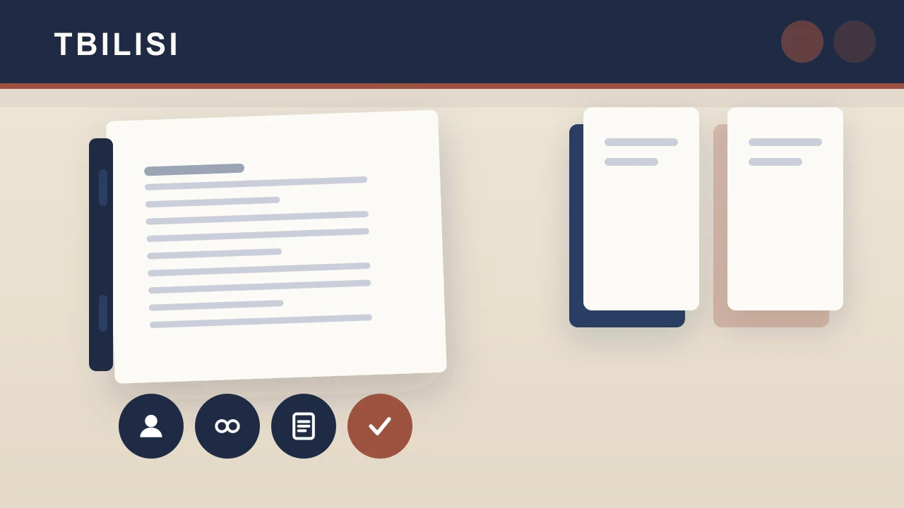 Tbilisi editorial illustration with separate folders for individual entrepreneur and U.S. LLC records